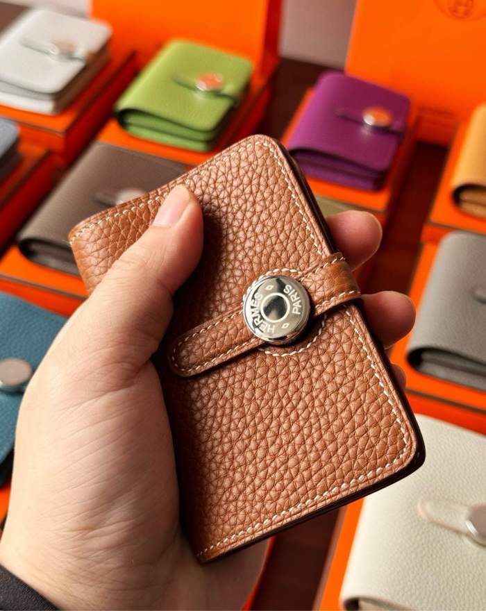NIGO Hermes Dogon Women's Silver Buckle Togo Cowhide Solid Color Card Case Wallet Bag Bags #nigo74813