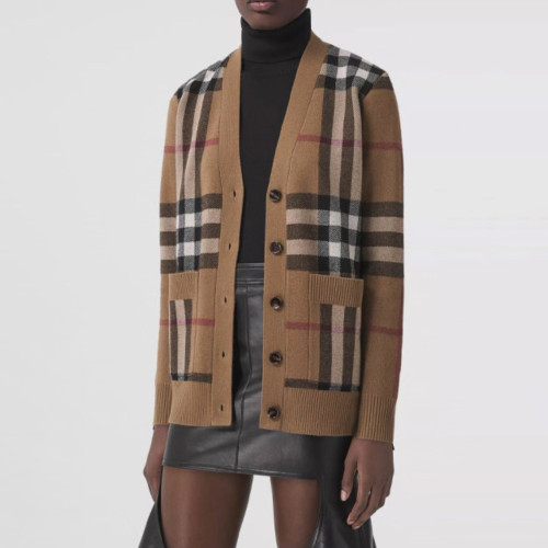 NIGO Burberry Men's Spring And Fall Plaid Print Wool Blend Single Breasted V-neck Long Sleeved Knit Cardigan Jacket #nigo74819