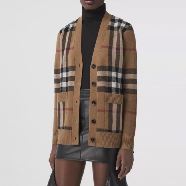 NIGO Burberry Men's Spring And Fall Plaid Print Wool Blend Single Breasted V-neck Long Sleeved Knit Cardigan Jacket #nigo74819