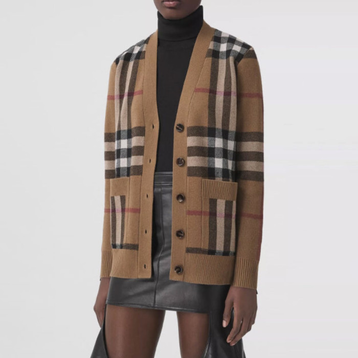 NIGO Burberry Men's Spring And Fall Plaid Print Wool Blend Single Breasted V-neck Long Sleeved Knit Cardigan Jacket #nigo74819