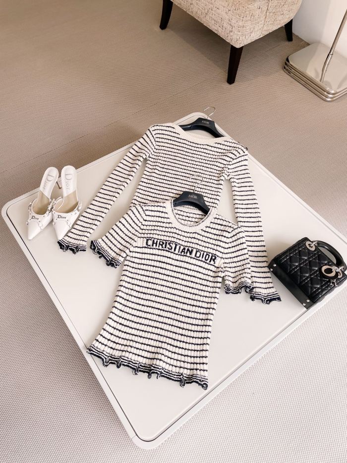 NIGO DIOR Women's Summer Logo Letter Printed Striped Round Neck Knit Short Sleeve T-Shirt #nigo74843