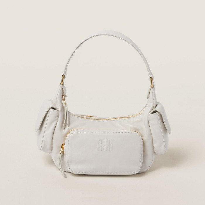 NIGO MiuMiu Women's Embossed Engraved Logo Zipper Closure Solid Color Soft Leather Biker Bag Armpit Bags Shoulder Handbag #nigo74852
