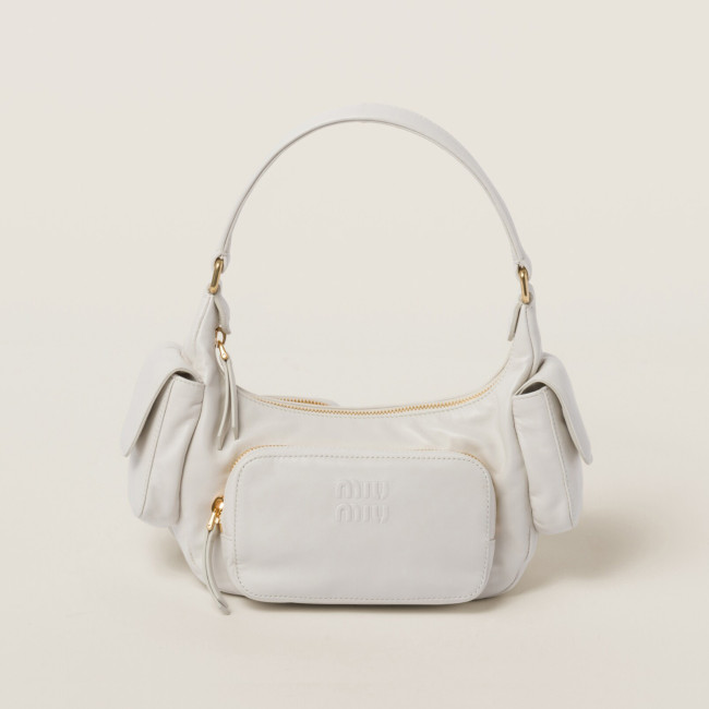 NIGO MiuMiu Women's Embossed Engraved Logo Zipper Closure Solid Color Soft Leather Biker Bag Armpit Bags Shoulder Handbag #nigo74852