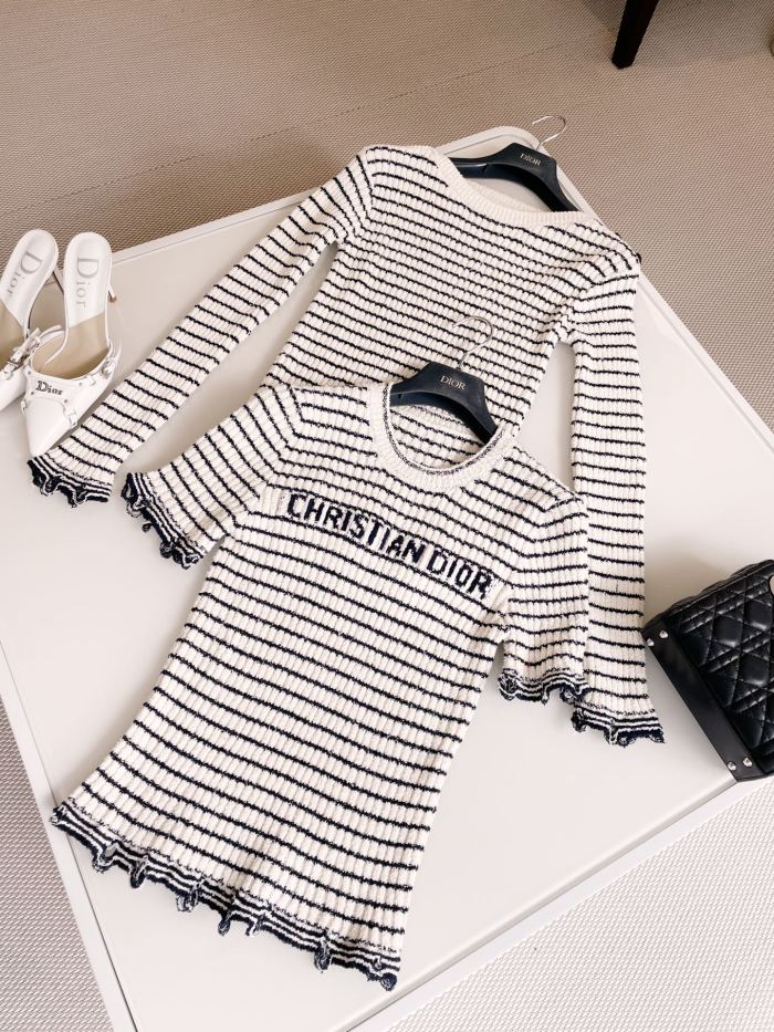 NIGO DIOR Women's Summer Logo Letter Printed Striped Round Neck Knit Short Sleeve T-Shirt #nigo74843
