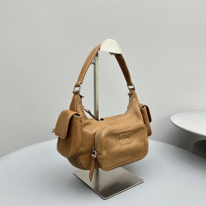 NIGO MiuMiu Women's Embossed Engraved Logo Zipper Closure Solid Color Soft Leather Biker Bag Armpit Bags Shoulder Handbag #nigo74852