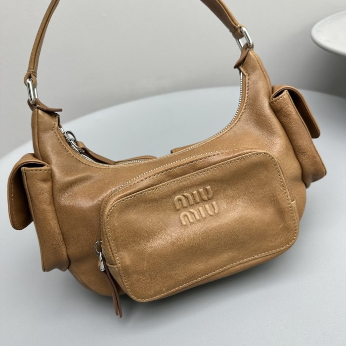 NIGO MiuMiu Women's Embossed Engraved Logo Zipper Closure Solid Color Soft Leather Biker Bag Armpit Bags Shoulder Handbag #nigo74852