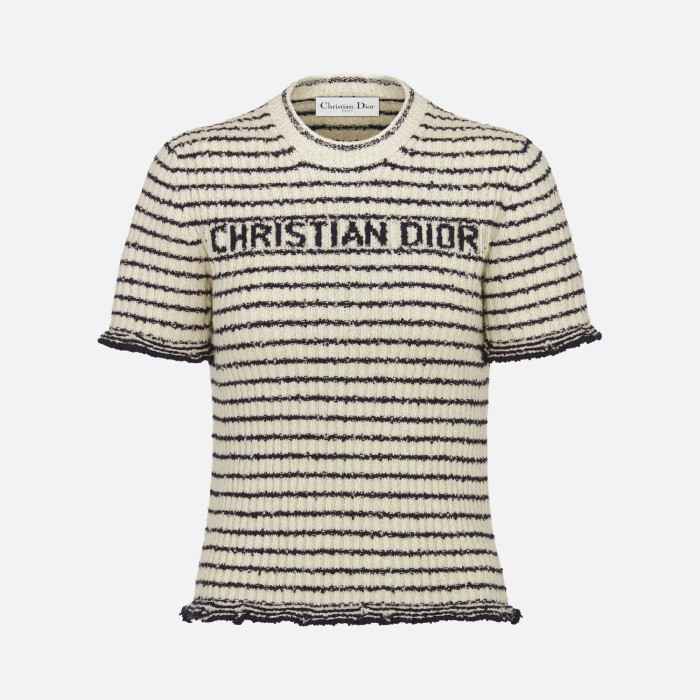 NIGO DIOR Women's Summer Logo Letter Printed Striped Round Neck Knit Short Sleeve T-Shirt #nigo74843