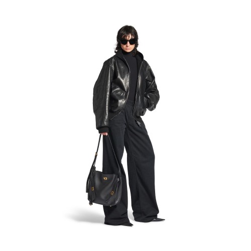 NIGO Balenciaga Women's Black BEL AIR Small HOBO Bags Leather Casual Tote Shoulder Bags 8110182ABAV1000 Ngvp #nigo9834