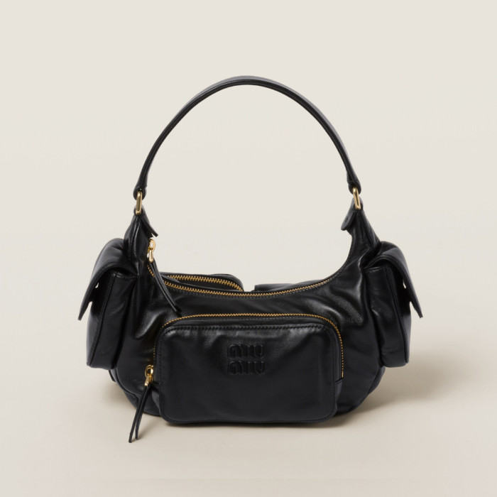 NIGO MiuMiu Women's Embossed Engraved Logo Zipper Closure Solid Color Soft Leather Biker Bag Armpit Bags Shoulder Handbag #nigo74852