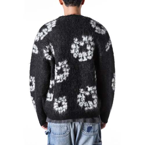 NIGO Denim Tears X Saint Michael Men's Vintage Black And White Kapok Wool Knit Sweater Fashion Casual Mohair Cardigan Single Breasted Knitted Jacket Ngvp #nigo9824