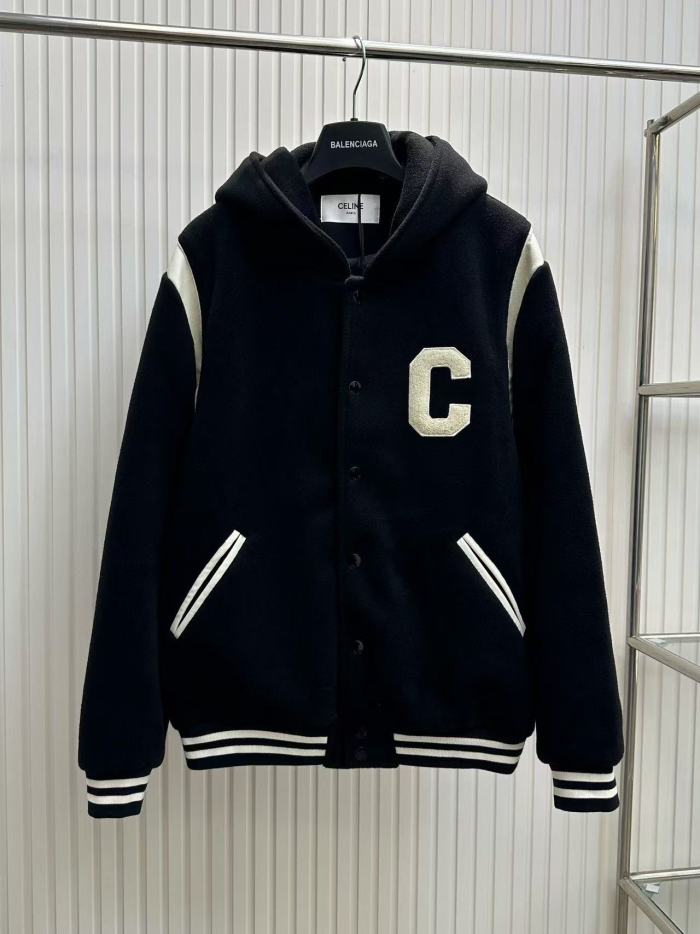 NIGO Celine Men's Spring And Autumn Colour Blocking Casual Single-breasted Jacket Logo Wool Blend Hooded Baseball Coat Jacket #nigo71844