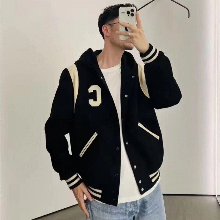 NIGO Celine Men's Spring And Autumn Colour Blocking Casual Single-breasted Jacket Logo Wool Blend Hooded Baseball Coat Jacket #nigo71844