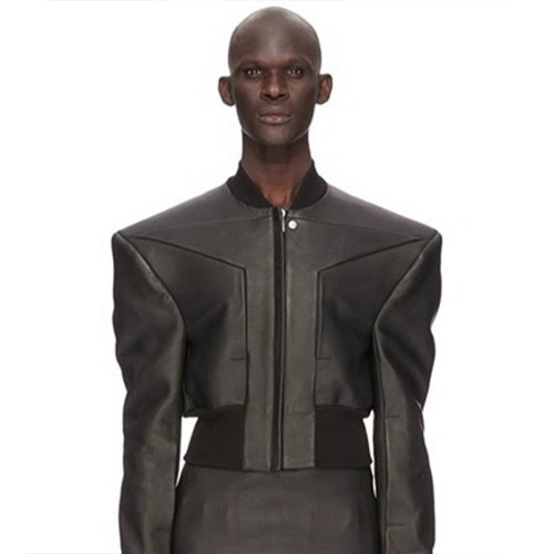NIGO Rick Owens Men's Spring And Autumn Standing Collar Short Shoulder Padded Leather Jacket High Street Hip Hop Zip Long Sleeve Leather Jacket Ngvp #nigo9828