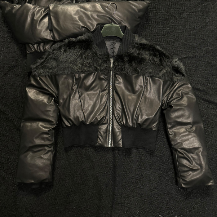 NIGO Rick Owens Men's Autumn And Winter Fur Splicing Leather Down Jacket Dark Style Fashion High Street Hip Hop Zip Short Jacket  Ngvp #nigo9825