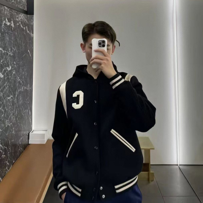 NIGO Celine Men's Spring And Autumn Colour Blocking Casual Single-breasted Jacket Logo Wool Blend Hooded Baseball Coat Jacket #nigo71844