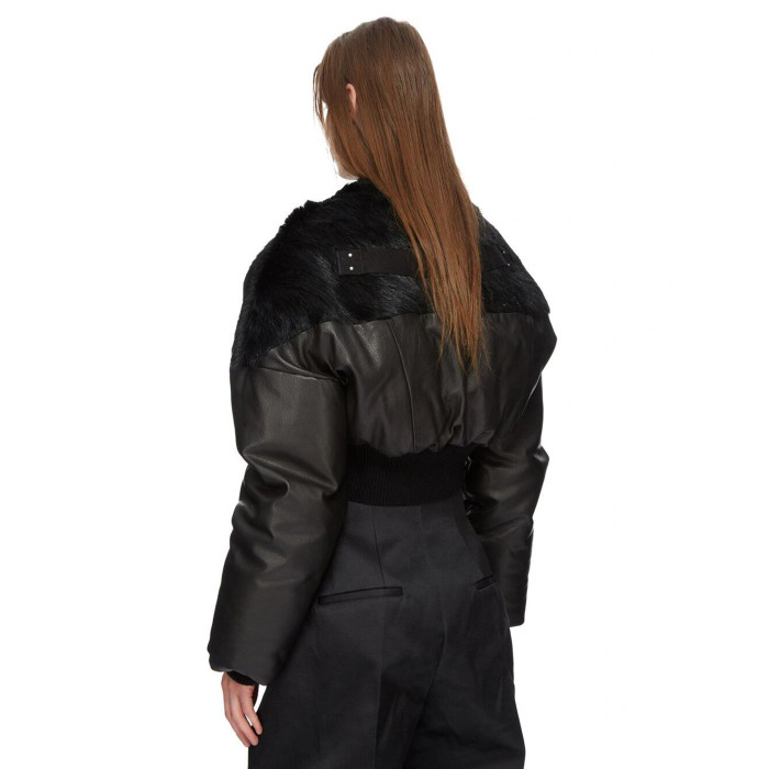 NIGO Rick Owens Men's Autumn And Winter Fur Splicing Leather Down Jacket Dark Style Fashion High Street Hip Hop Zip Short Jacket  Ngvp #nigo9825