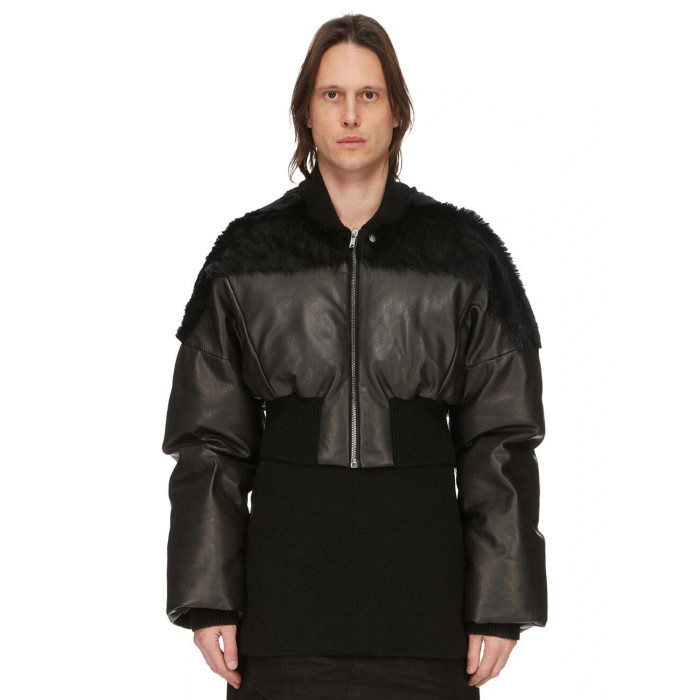 NIGO Rick Owens Men's Autumn And Winter Fur Splicing Leather Down Jacket Dark Style Fashion High Street Hip Hop Zip Short Jacket  Ngvp #nigo9825