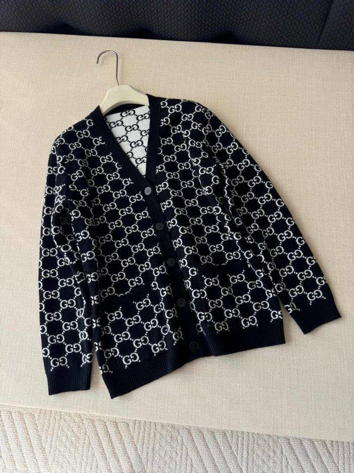 NIGO Gucci Women's Spring And Fall Reversible V-neck Single Breasted Drop Shoulder Long Sleeved Knit Cardigan Jacket #nigo74891