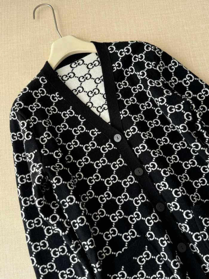 NIGO Gucci Women's Spring And Fall Reversible V-neck Single Breasted Drop Shoulder Long Sleeved Knit Cardigan Jacket #nigo74891