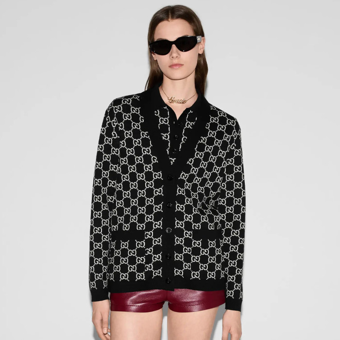 NIGO Gucci Women's Spring And Fall Reversible V-neck Single Breasted Drop Shoulder Long Sleeved Knit Cardigan Jacket #nigo74891