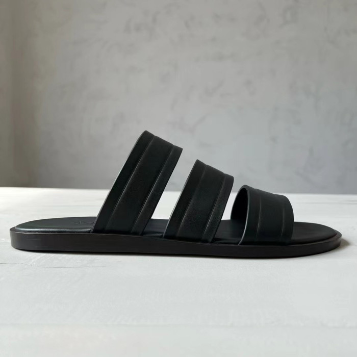 NIGO Loro Piana Men's Summer Pure Color Calfskin Round Head Over-Toe Slippers Sandals Shoes #nigo74938