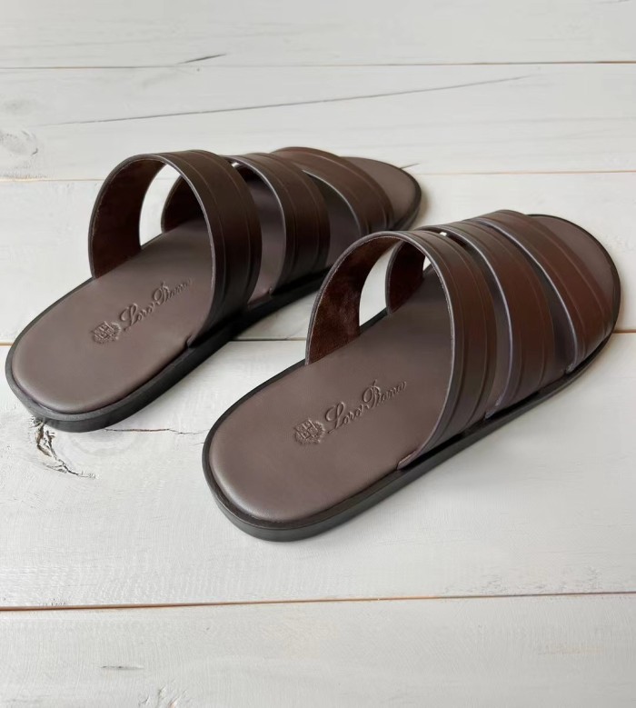 NIGO Loro Piana Men's Summer Pure Color Calfskin Round Head Over-Toe Slippers Sandals Shoes #nigo74938