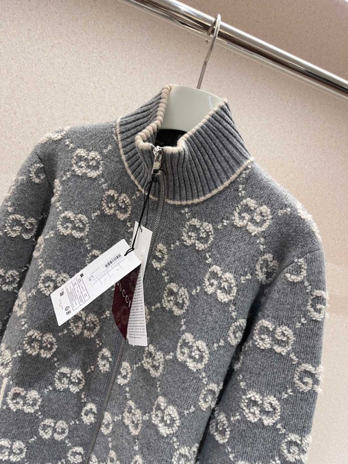 NIGO Gucci Women's Spring and Autumn Logo Print Full Print Zipper Stand Collar Long Sleeve Knit Sweater Jacket #nigo74921