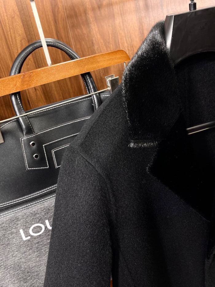 NIGO Louis Vuitton Men's Autumn and Winter Solid Color Seal Fur Collar Cashmere Long Single Breasted Coat Jacket #nigo74933