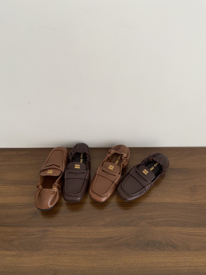 NIGO MiuMiu Women's Solid Color Slip On Round Toe Leather Flat Loafers Shoes #nigo74932