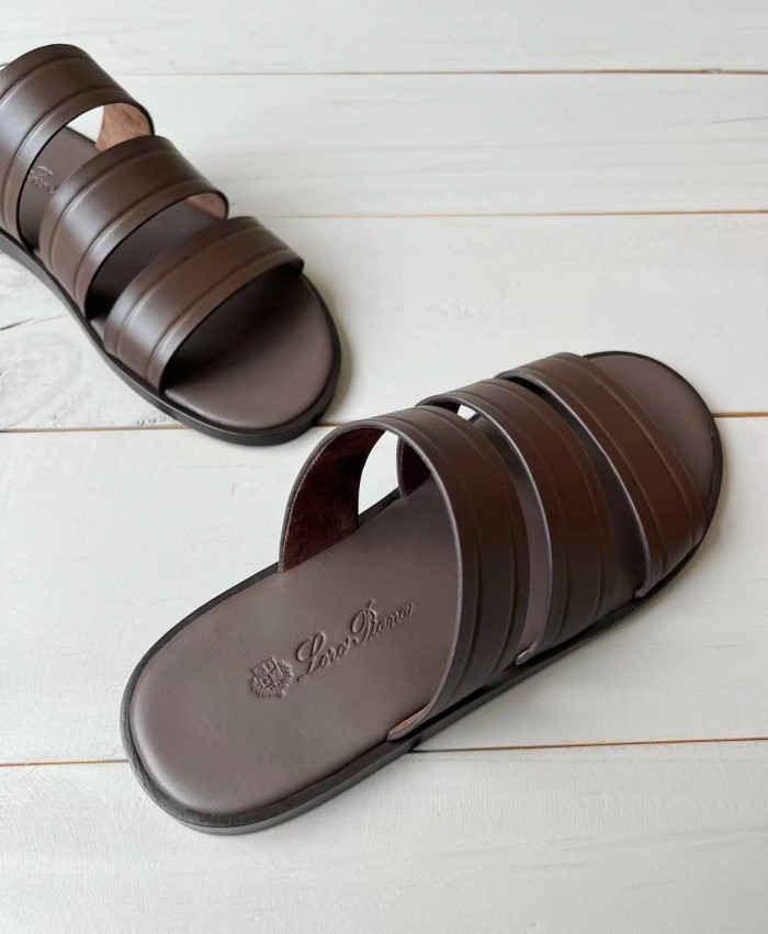 NIGO Loro Piana Men's Summer Pure Color Calfskin Round Head Over-Toe Slippers Sandals Shoes #nigo74938