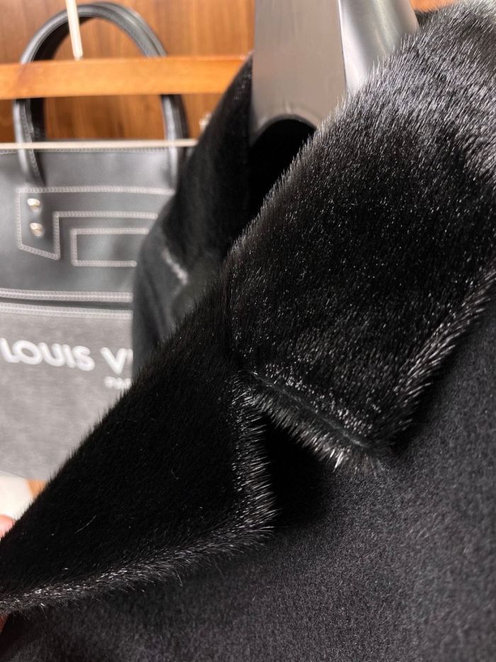 NIGO Louis Vuitton Men's Autumn and Winter Solid Color Seal Fur Collar Cashmere Long Single Breasted Coat Jacket #nigo74933