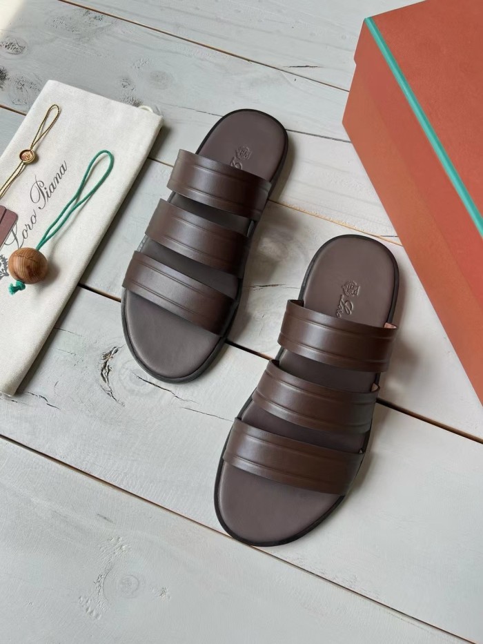 NIGO Loro Piana Men's Summer Pure Color Calfskin Round Head Over-Toe Slippers Sandals Shoes #nigo74938