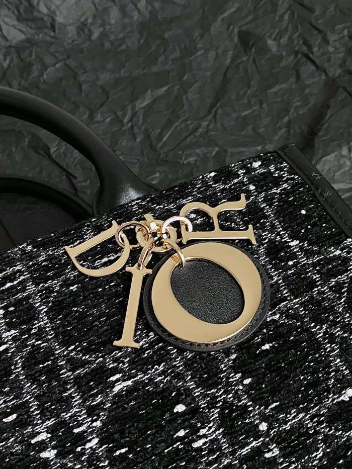 NIGO Dior Book Tote Women's Gold Finish Metallic Black Rattan Check Pattern Tweed Tote Bag Bags #nigo74942