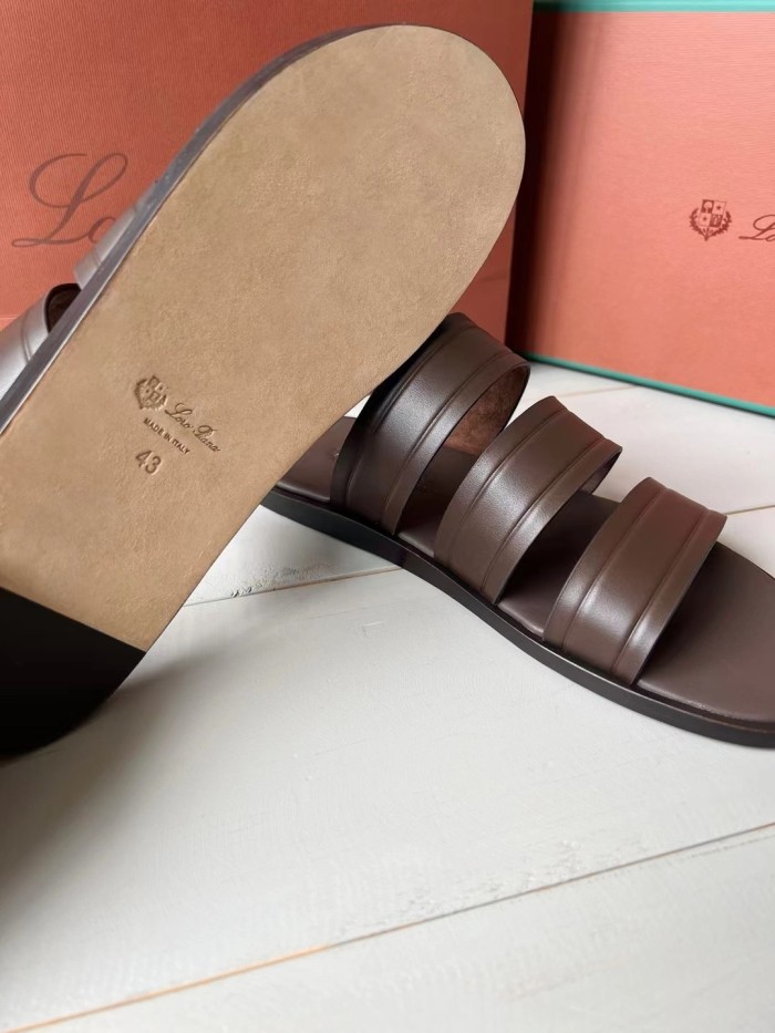 NIGO Loro Piana Men's Summer Pure Color Calfskin Round Head Over-Toe Slippers Sandals Shoes #nigo74938