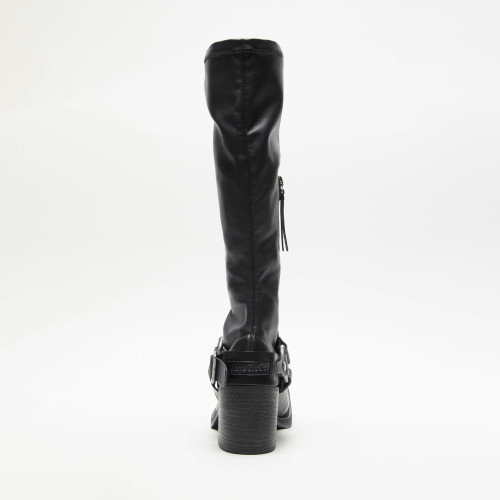 NIGO Acne Studios Women's Square Head Round Buckle Biker Boots Shoes Cowhide High Heel Elastic New Thick Heel Thick Bottom Knight Boots Long Tube Skinny Boots Ngvp #nigo9856