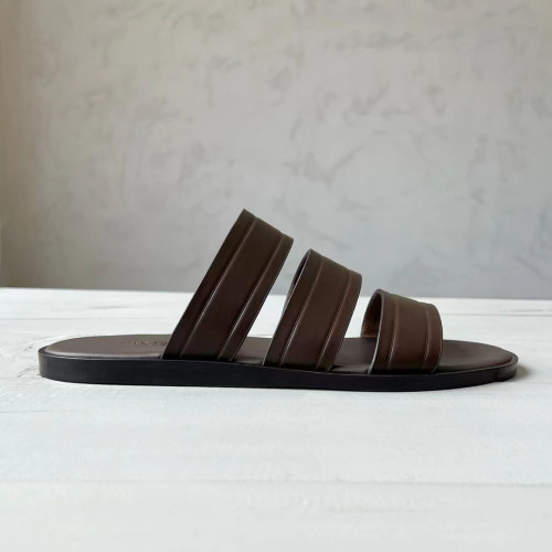 NIGO Loro Piana Men's Summer Pure Color Calfskin Round Head Over-Toe Slippers Sandals Shoes #nigo74938