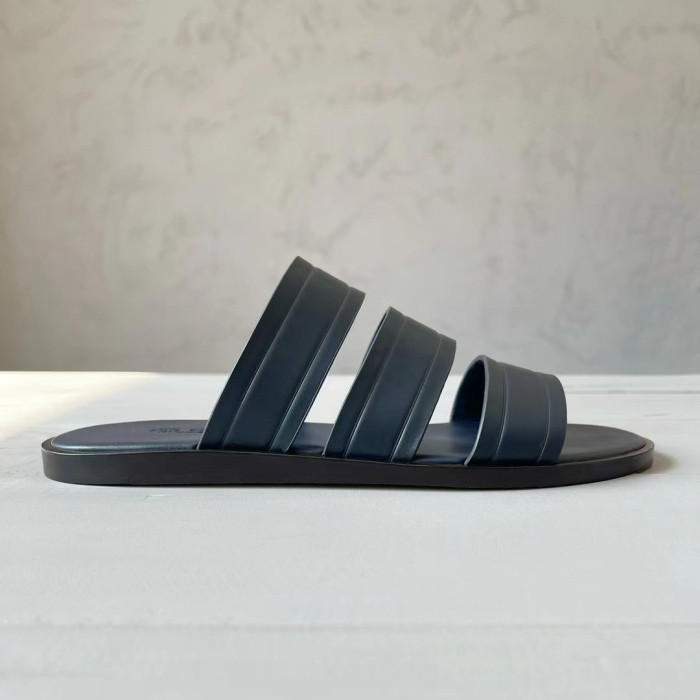 NIGO Loro Piana Men's Summer Pure Color Calfskin Round Head Over-Toe Slippers Sandals Shoes #nigo74938