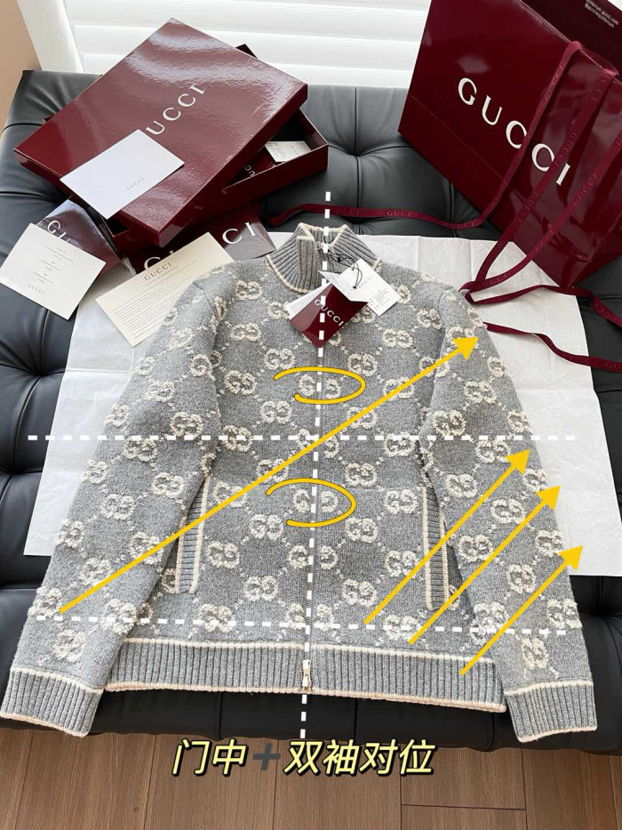 NIGO Gucci Women's Spring and Autumn Logo Print Full Print Zipper Stand Collar Long Sleeve Knit Sweater Jacket #nigo74921
