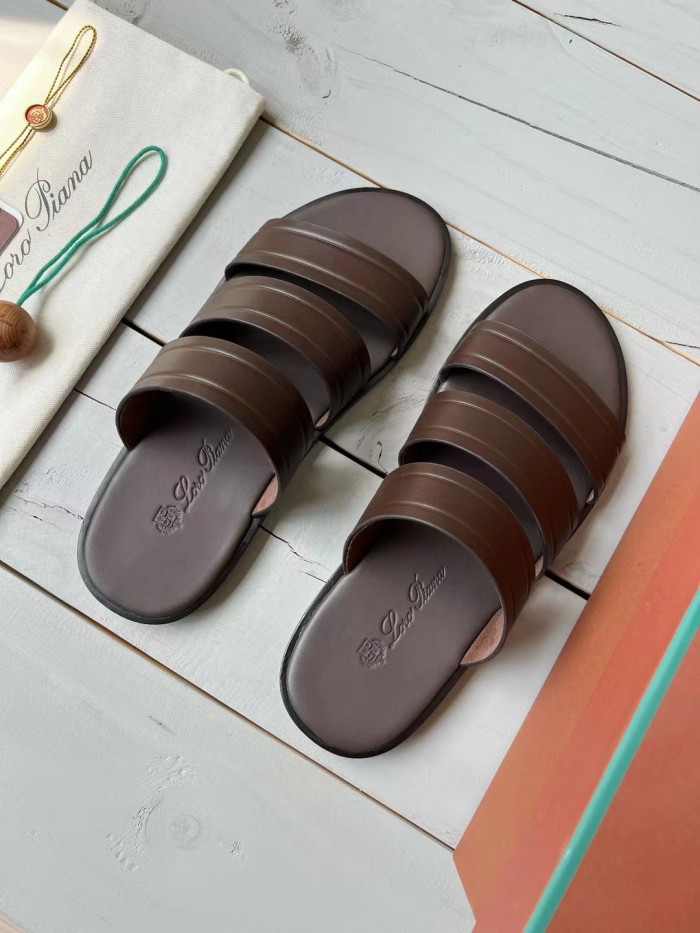 NIGO Loro Piana Men's Summer Pure Color Calfskin Round Head Over-Toe Slippers Sandals Shoes #nigo74938