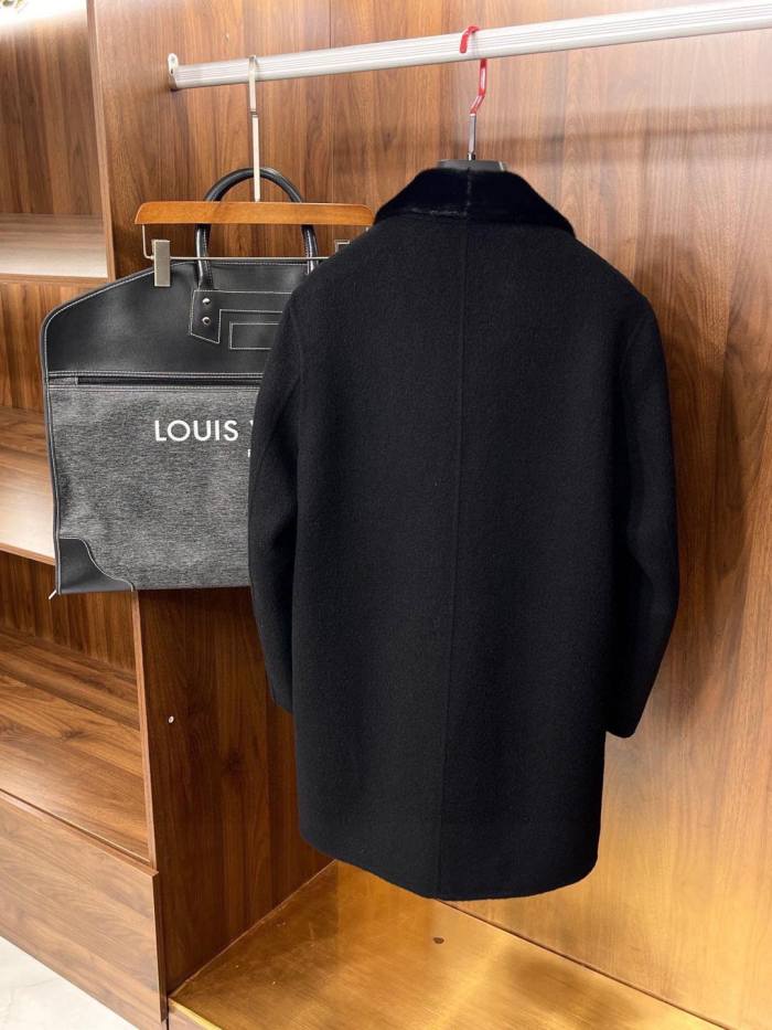 NIGO Louis Vuitton Men's Autumn and Winter Solid Color Seal Fur Collar Cashmere Long Single Breasted Coat Jacket #nigo74933
