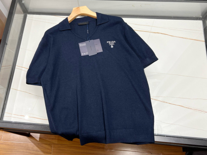 NIGO Prada Men's Summer Solid Color Logo Embroidery Knitted Cashmere Short Sleeve Polo Shirt T-Shirt #nigo74954