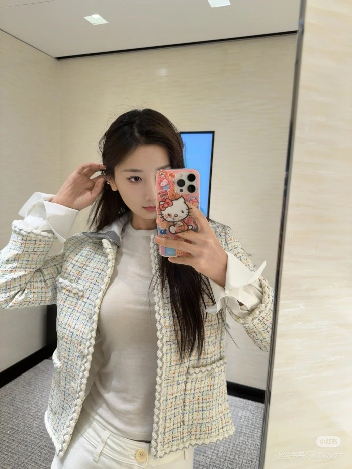 NIGO Chanel Women's Spring And Autumn Embroidered Checkered Round Neck Wool And Cotton Solid Color Long Sleeve Jacket Ngvp #nigo9847