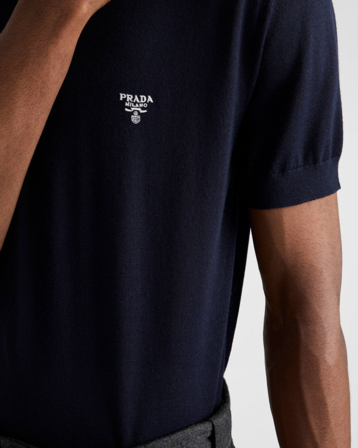 NIGO Prada Men's Summer Solid Color Logo Embroidery Knitted Cashmere Short Sleeve Polo Shirt T-Shirt #nigo74954