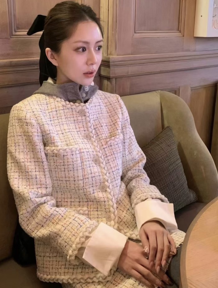 NIGO Chanel Women's Spring And Autumn Embroidered Checkered Round Neck Wool And Cotton Solid Color Long Sleeve Jacket Ngvp #nigo9847