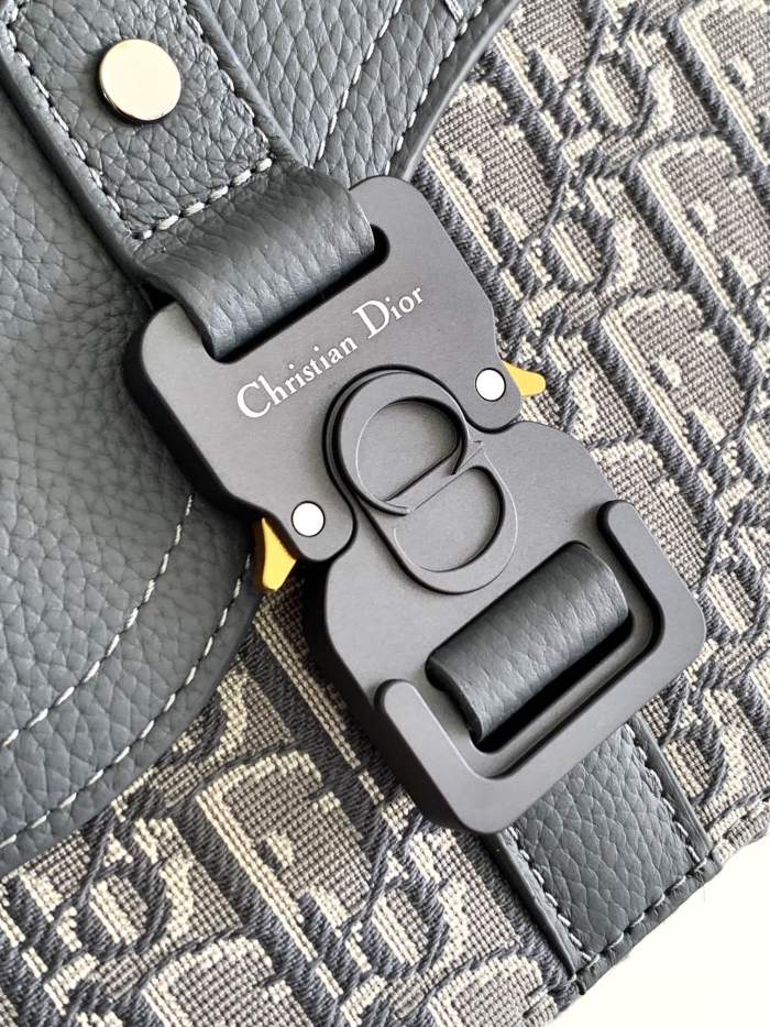 NIGO Dior Men's Dark Gray Adjustable Shoulder Strap Flap Closure Inside Cow Leather Saddle Bag Slanting Cross Shoulder Bags #nigo74956