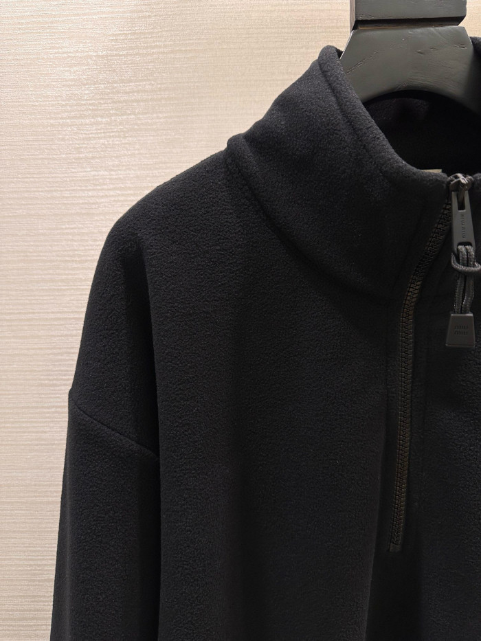 NIGO MiuMiu Women's Autumn and Winter Solid Color Logo Letter Fleece Zipper High Neck Long Sleeve Sweatshirt #nigo74946