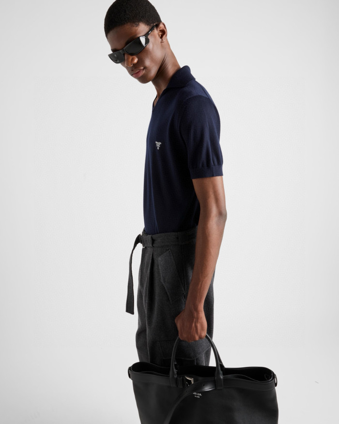 NIGO Prada Men's Summer Solid Color Logo Embroidery Knitted Cashmere Short Sleeve Polo Shirt T-Shirt #nigo74954