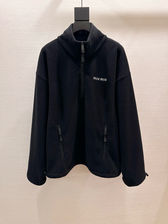 NIGO MiuMiu Women's Autumn and Winter Solid Color Logo Letter Fleece Zipper High Neck Long Sleeve Sweatshirt #nigo74946