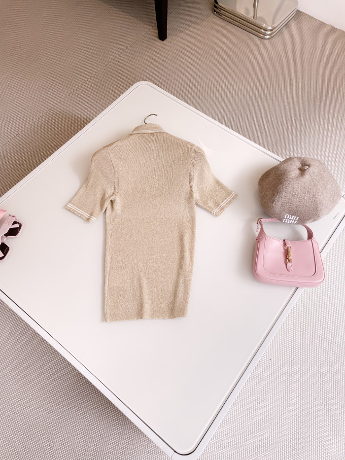 NIGO MiuMiu Women's Spring/Summer Applique Logo Oversized Stretch Short Sleeve Polo Shirt T-Shirt #nigo74947