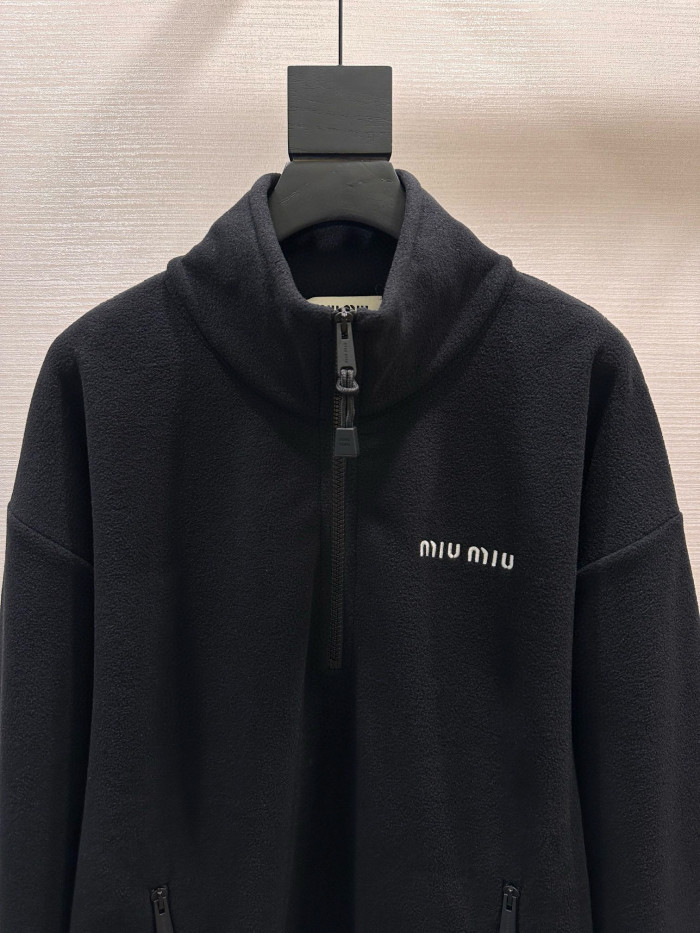 NIGO MiuMiu Women's Autumn and Winter Solid Color Logo Letter Fleece Zipper High Neck Long Sleeve Sweatshirt #nigo74946